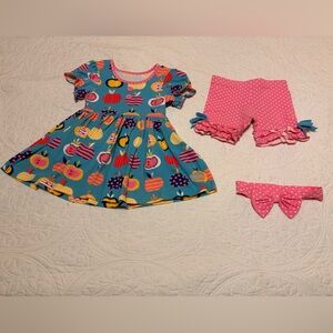 Eleanor Rose Apple Print Matching Set with Headband